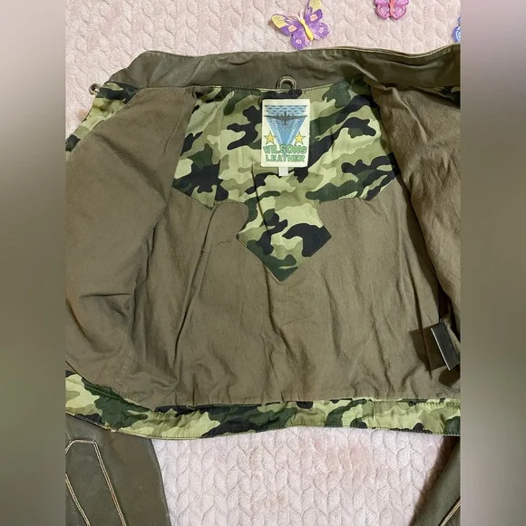 Wilson’s Leather Olive Green Cropped Military Jacket Size Large - Picture 9 of 12
